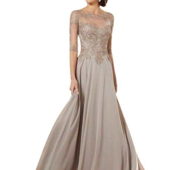 NWT MGNY By Mori Lee 71908SC Mother of the Bride Dress Chiffon Taupe Size 2 - Picture 1 of 8